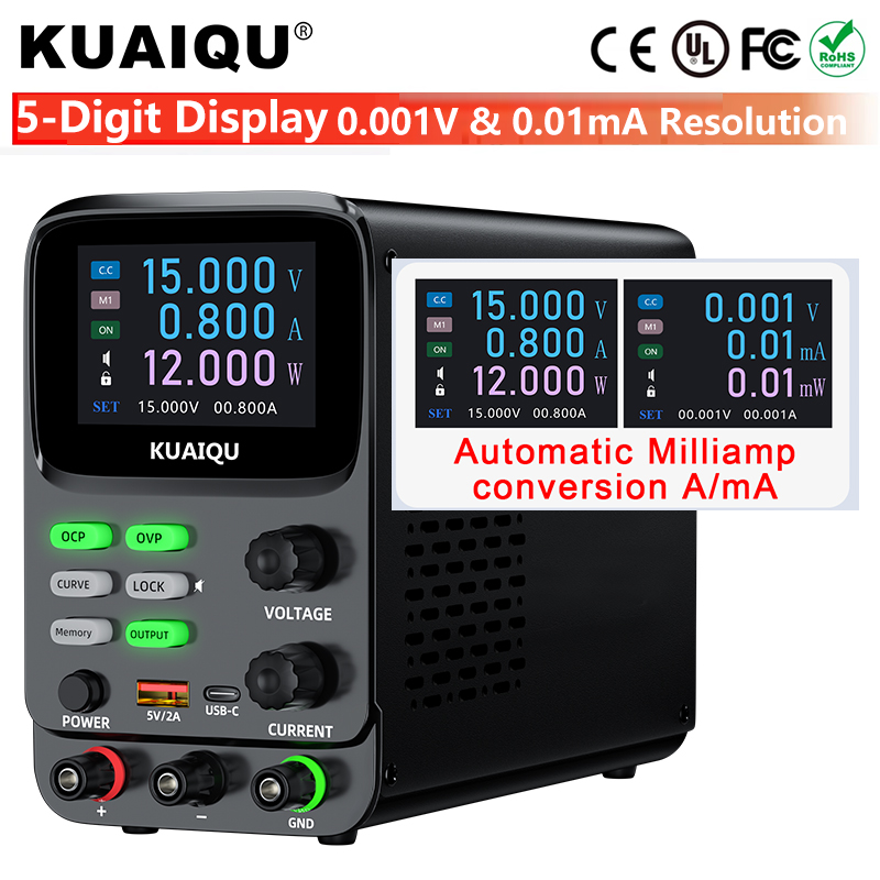 Programmable Dc Power Supply 30V 10A - KUAIQU 5桁表示 パワーサプライ 調整可能 プログラム可能な実験用DCベンチ電源 0.001V/0.01mA