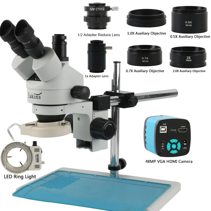 Stereo Trinocular Microscope Pcb - 48MP 4K HDMI USBビデオ Cマウントカメラ 3.5倍-90倍